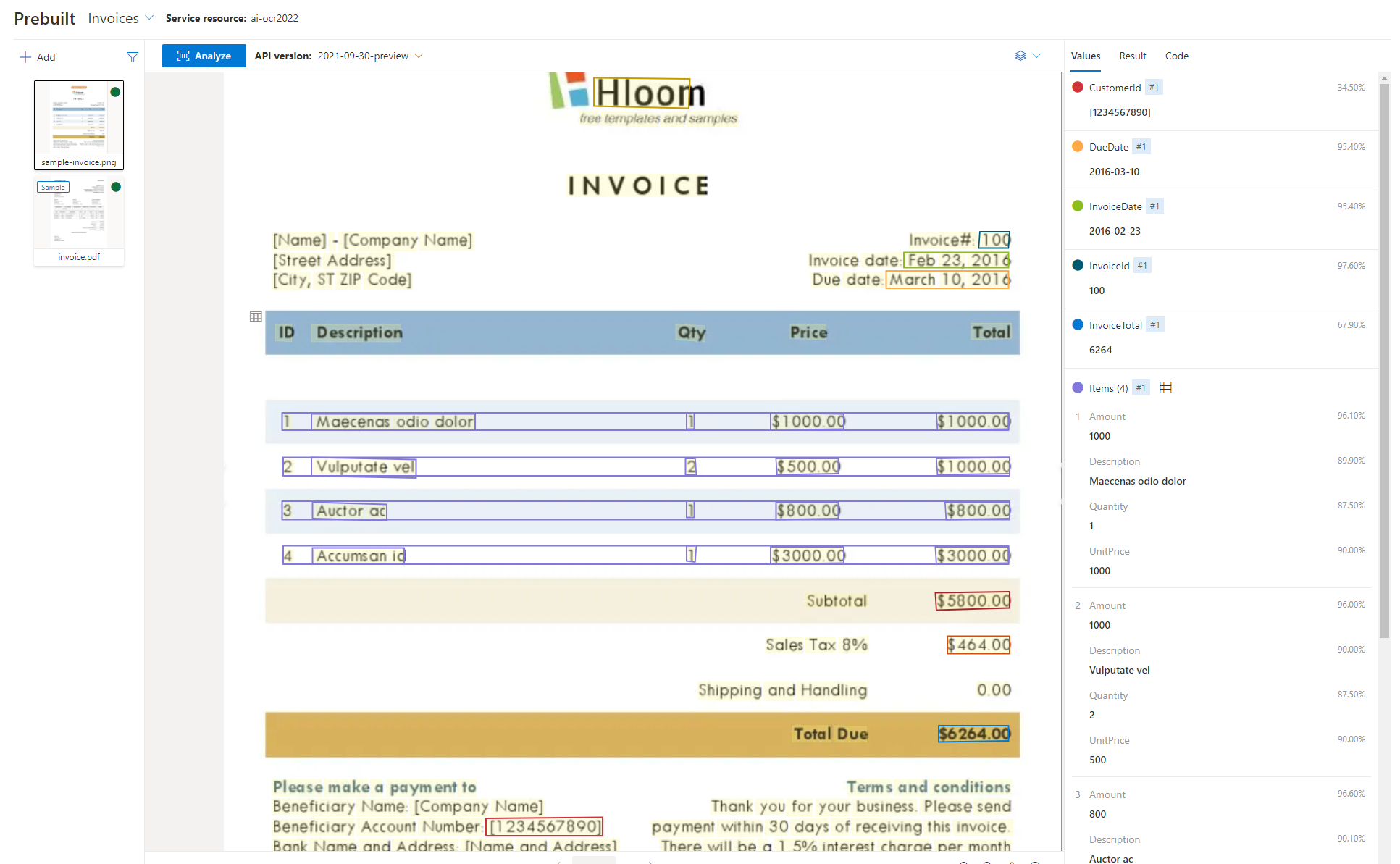 Extract items from Invoice