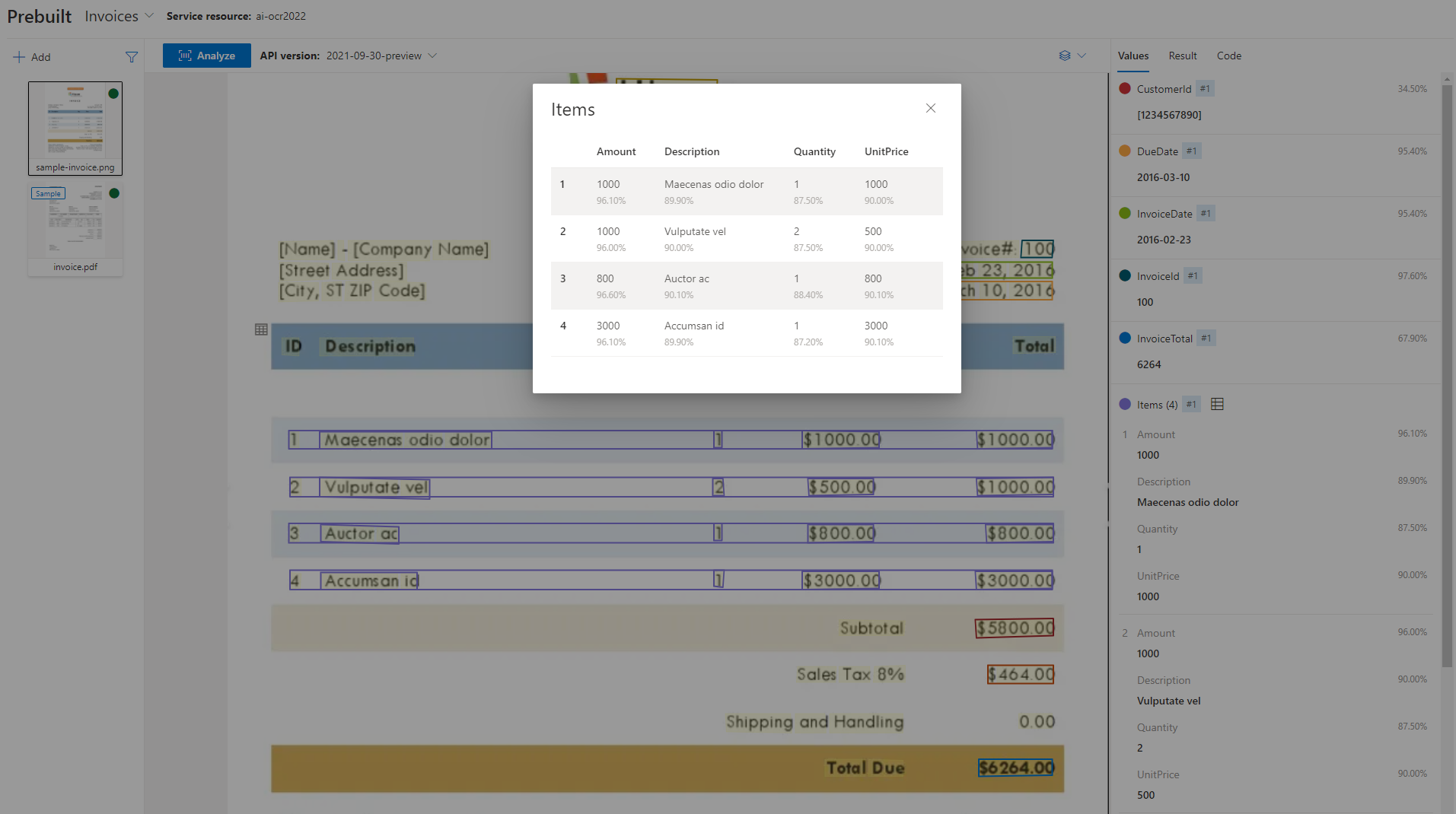 Extract items from Invoice