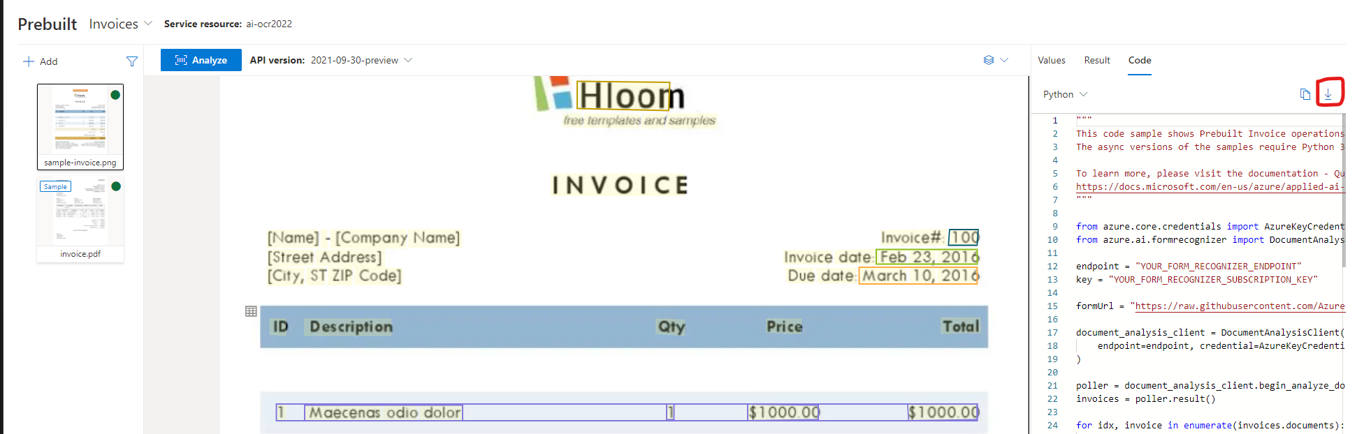 Extract items from Invoice using API