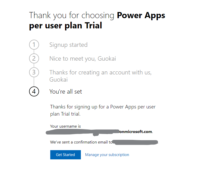PowerApps Create an account